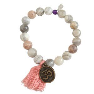 BRACE URSELF Beaded stretch bracelet w Om & Tassel charms